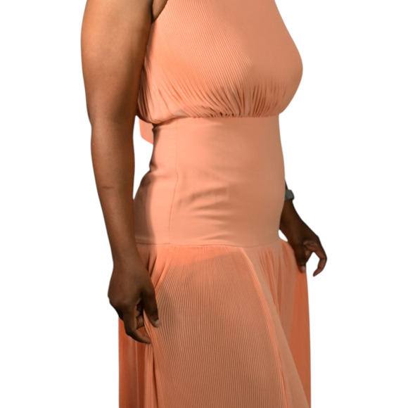 Veronica Beard Lilliana Dress Orange Halter High Neck Plisse Long Evening Gown 2 - Picture 16 of 16